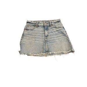 Denim Frayed Hem Mini Skirt 90’s High-Rise Mini